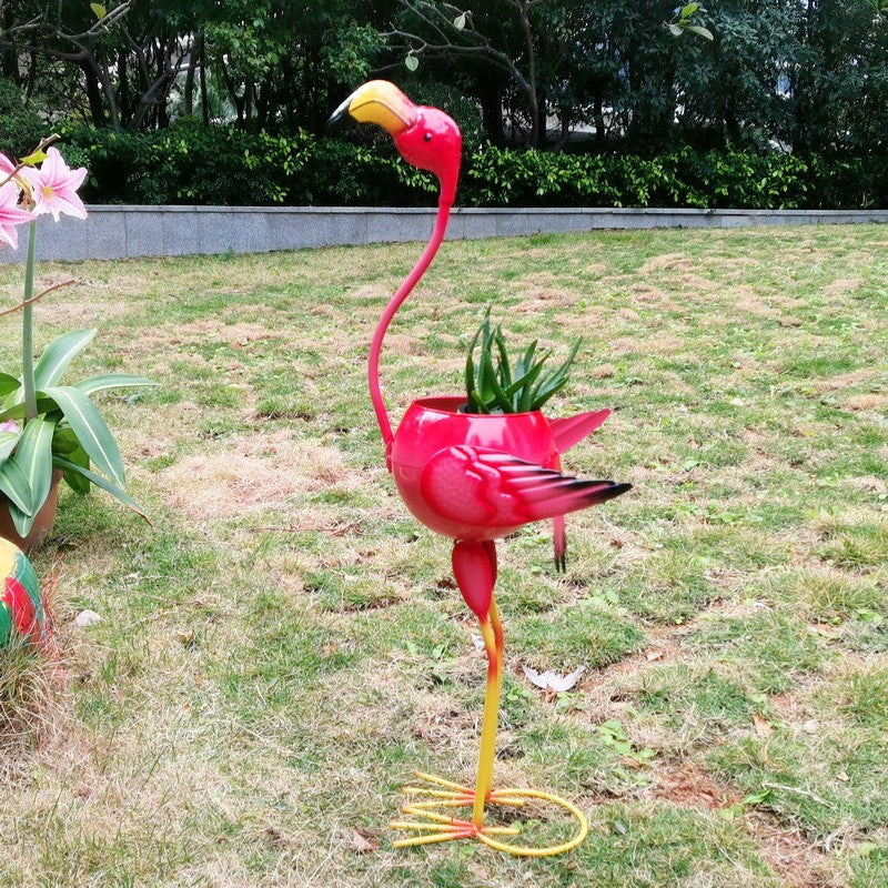 Decoratiune pentru Gradina, Flippy, Flamingo pentru Gradina cu Suport pentru Plante Flori, Ornament de Ghiveci de
