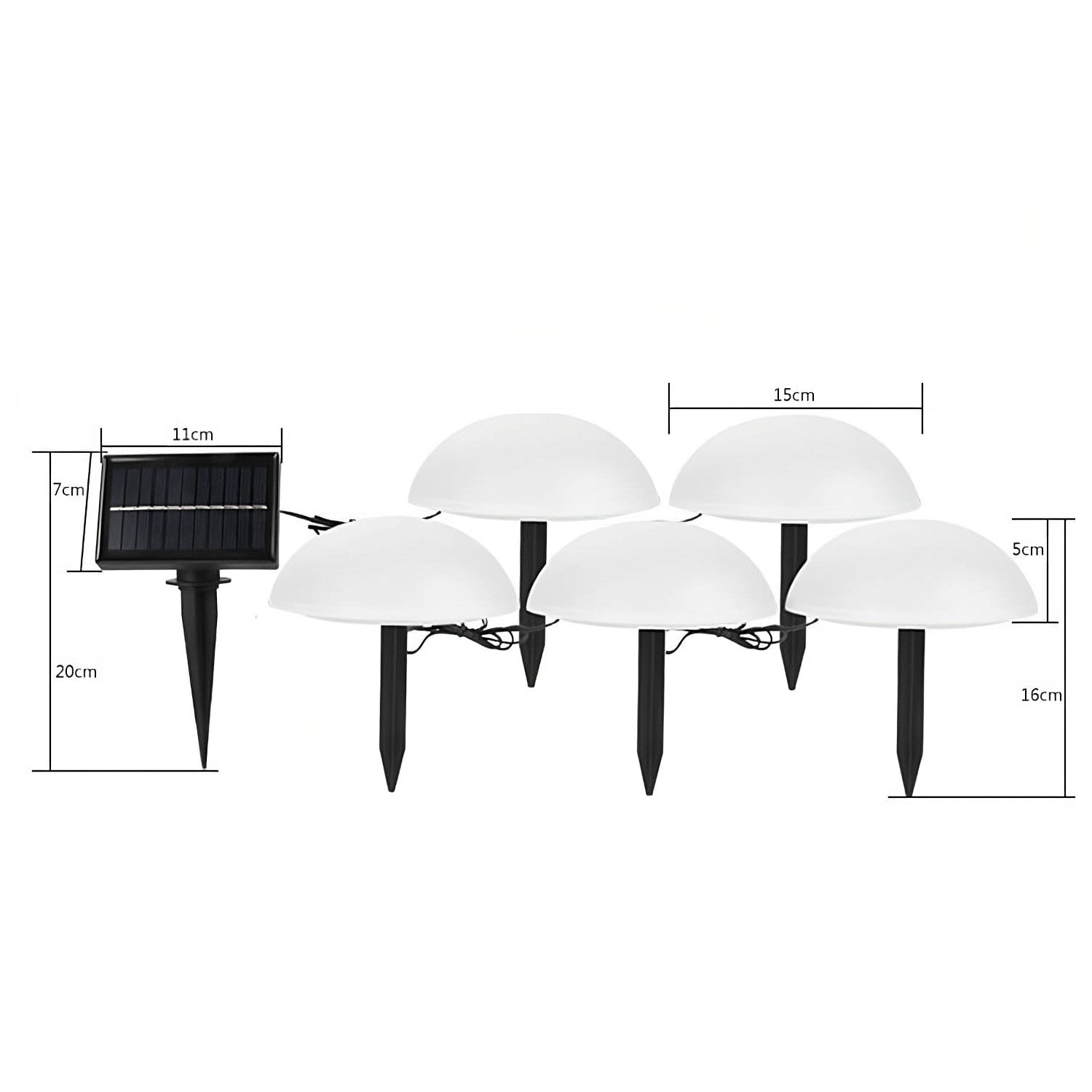 Decoratiune pentru gradina, Flippy, lampa solara in forma de ciuperca, 5 ciuperci, alb cald