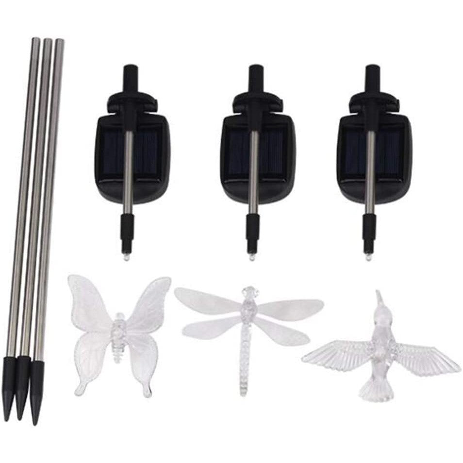 Set 3 Lampi Solare LED tip pasare-fluture-libelula, Inaltime 43 cm, Flippy, Multicolor