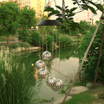 Lampa solara de tip decoratiune pentru gradina, Flippy, model clopotel de vant, alb cald
