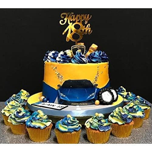 Decoratiune Topper pentru Tort, Flippy, Model Happy18th, Dimensiuni 10 cm, Tematica Majorat, Auriu
