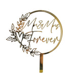 Decoratiune Topper pentru Tort, Flippy, Model Mr&Mrs Forever, Tematica Nunta, 10 cm, Auriu