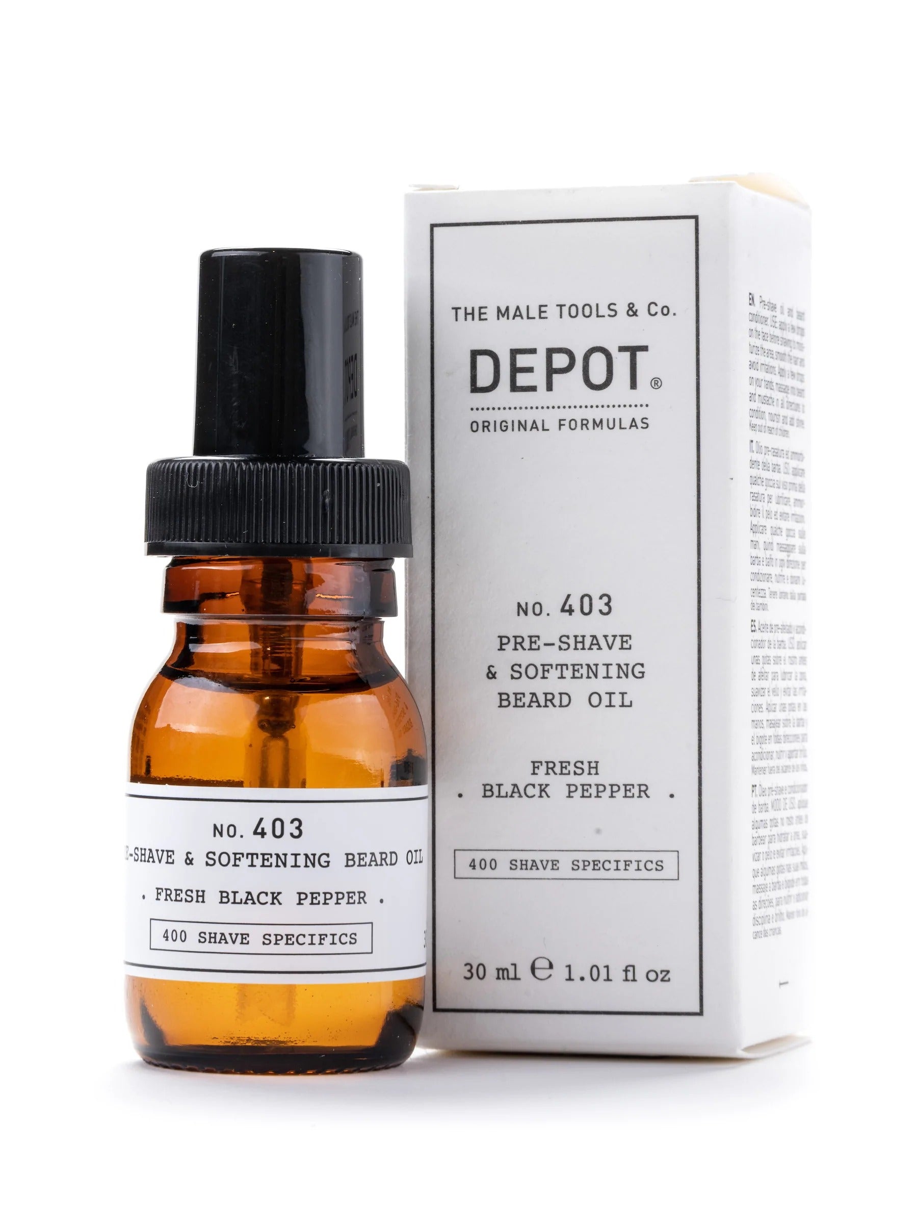 Depot, 400 Shave Specifics No. 403, Piper negru proaspăt, Înmuiere, Ulei pre-ras, 30 ml - Olmarkt