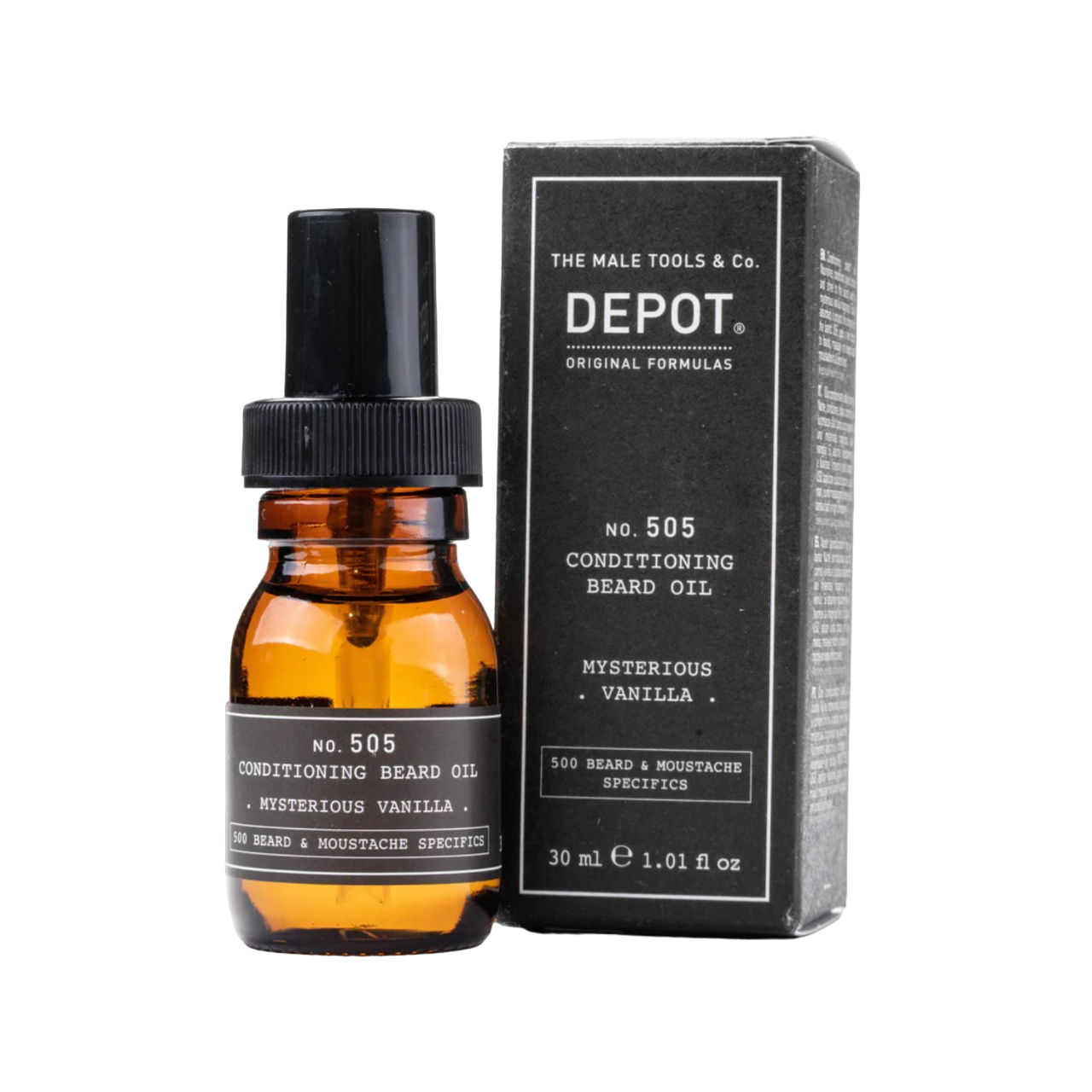 Depot, 500 Beard & Mustache Specifics No. 505, Ulei pentru barbă, Vanilie misterioasă, Vitamina E, Pentru strălucire și finețe, 30 ml - Olmarkt