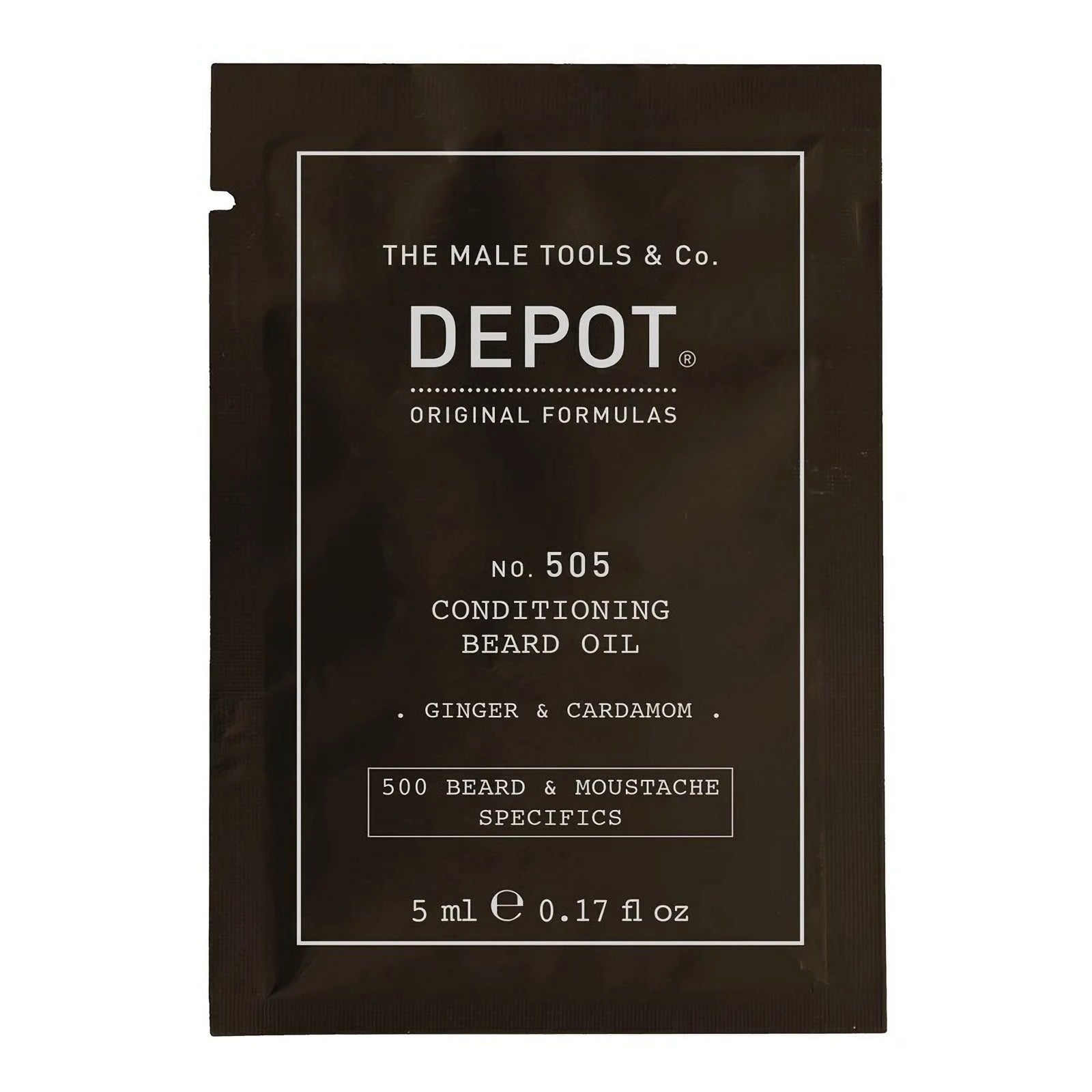 Depot, 500 Beard & Mustache Specifics No. 505, Ulei pentru barbă, Ghimbir și Cardamom, Pentru strălucire și finețe, 5 ml - Olmarkt