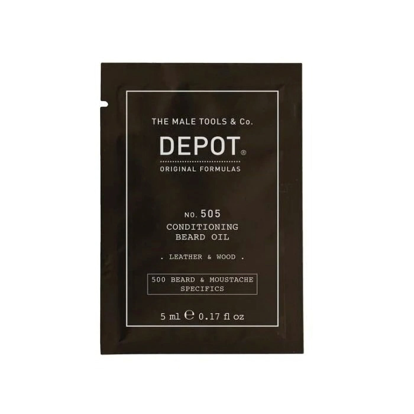 Depot, 500 Beard & Mustache Specifics No. 505, Ulei pentru barbă, Piele și lemn, Vitamina E, Pentru strălucire și finețe, 5 ml - Olmarkt