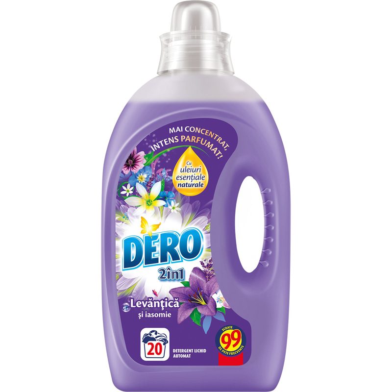 Detergent Lichid pentru Rufe, DERO, 2in1 Lavanda Iasomie, 1 L, 20 Spalari