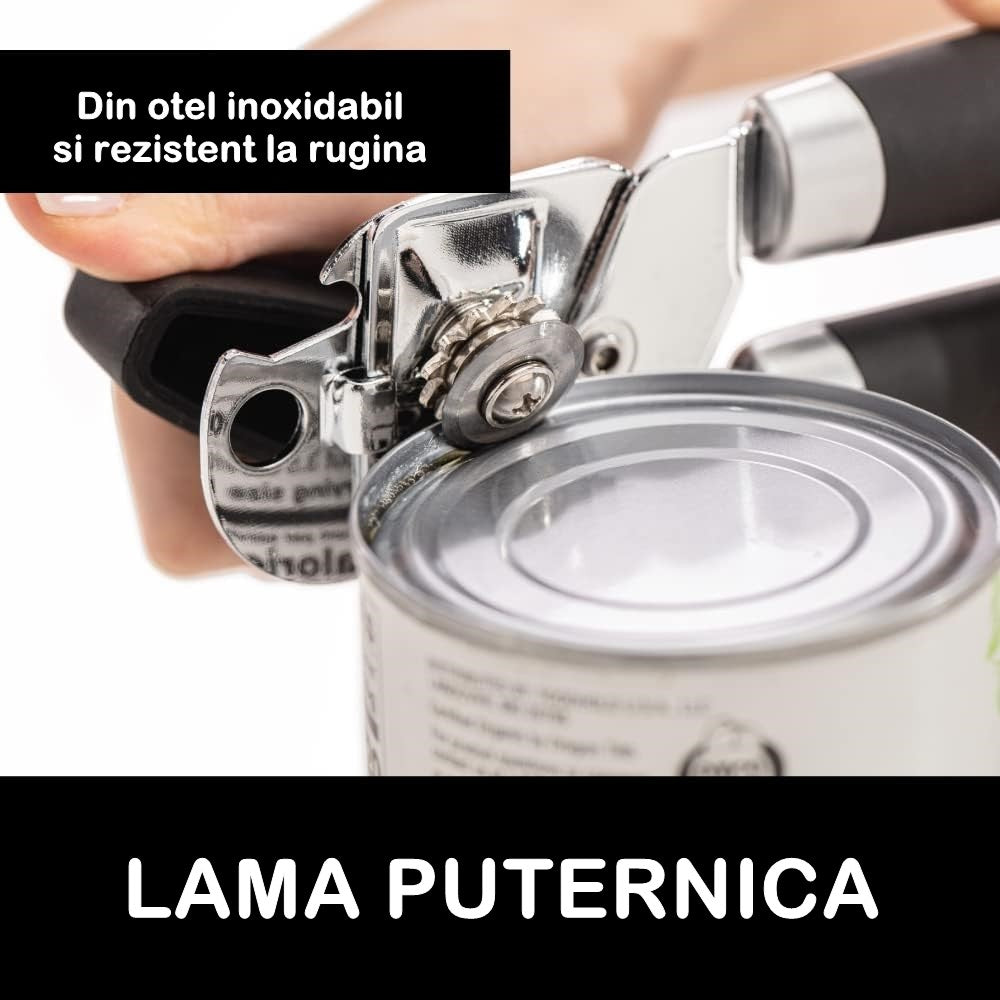 Desfacator de conserve multifunctional Flippy, Otel inoxidabil, Maner antialunecare, ergonomic, rezistent la rugina,