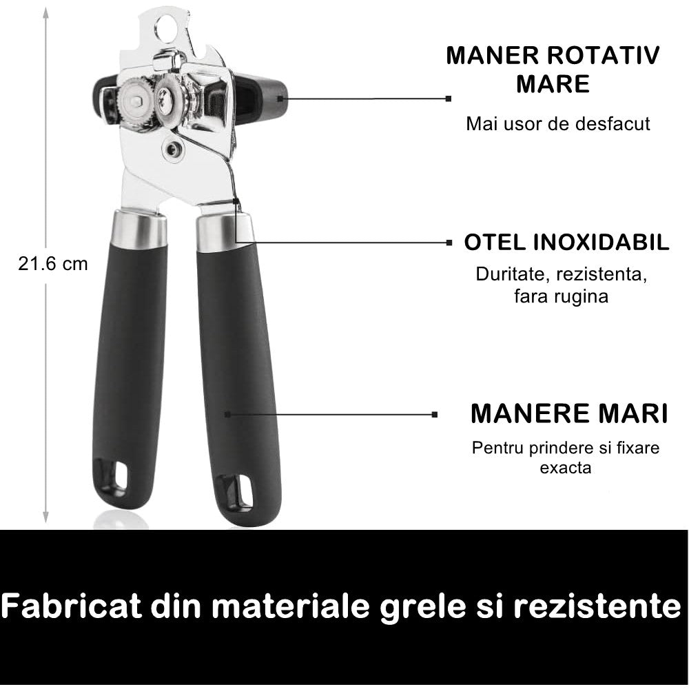 Desfacator de conserve multifunctional Flippy, Otel inoxidabil, Maner antialunecare, ergonomic, rezistent la rugina,