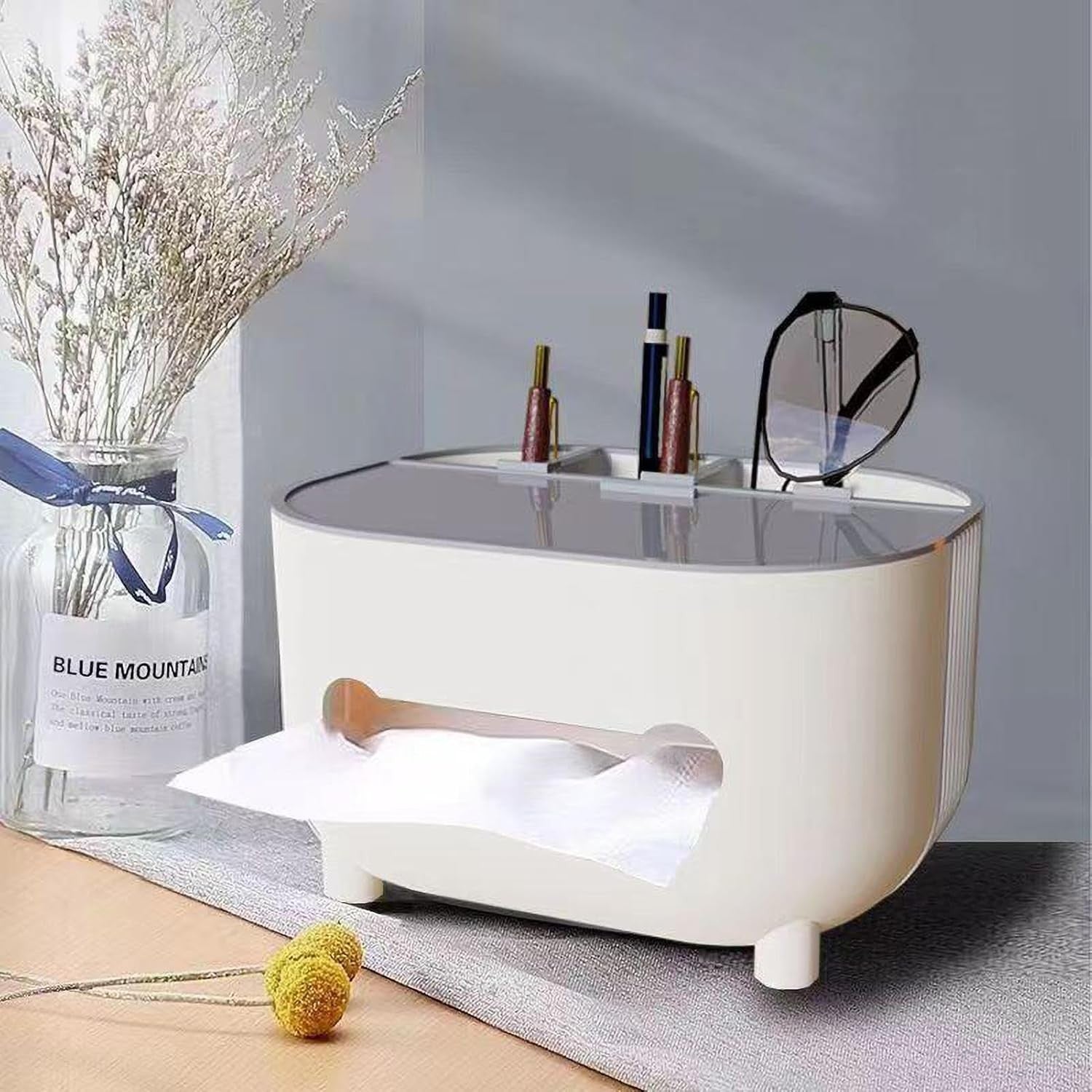 Suport pentru Servetele, Flippy, Cutie Multifunctionala, Design Minimalist, ABS, cu Suport pentru Obiectele Personale,