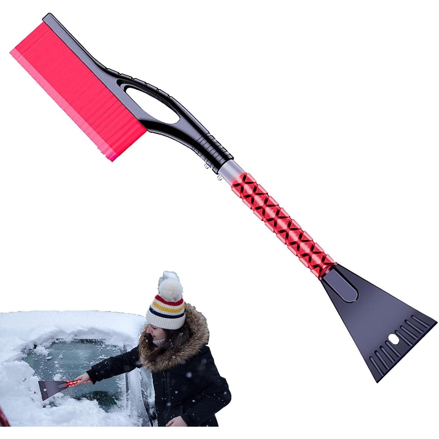 Perie de Zapada cu Racleta pentru Masina, Flippy, Multifunctionala, Demontabila, cu Maner Antiderapant, Aluminiu,