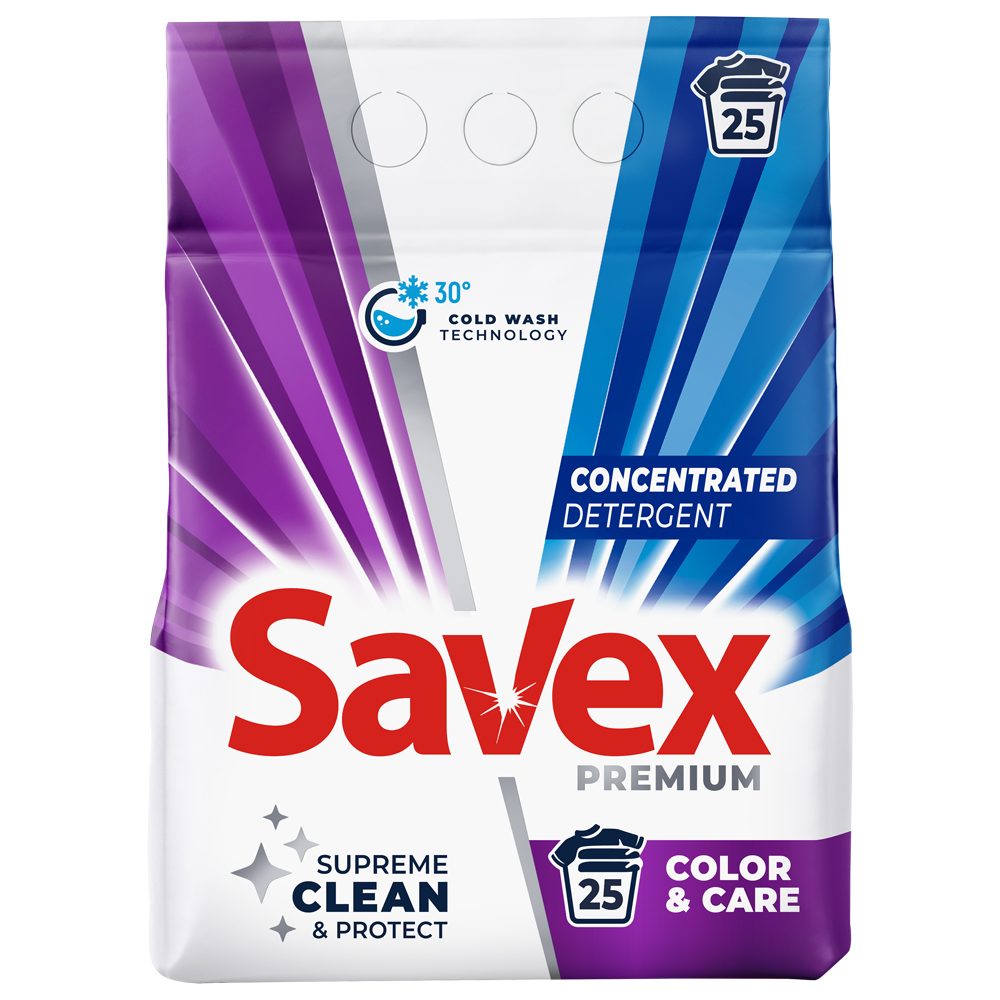 Detergent pentru Rufe Automat, Savex, 2 kg Color si Care Brightness 25 spalari
