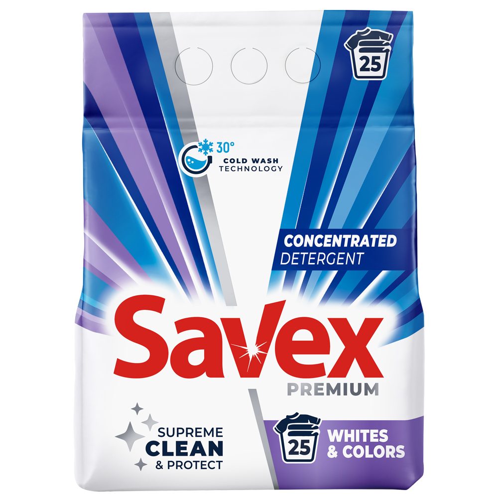 Detergent pentru Rufe Automat, Savex, 2 kg Whites si Colors 25 spalari