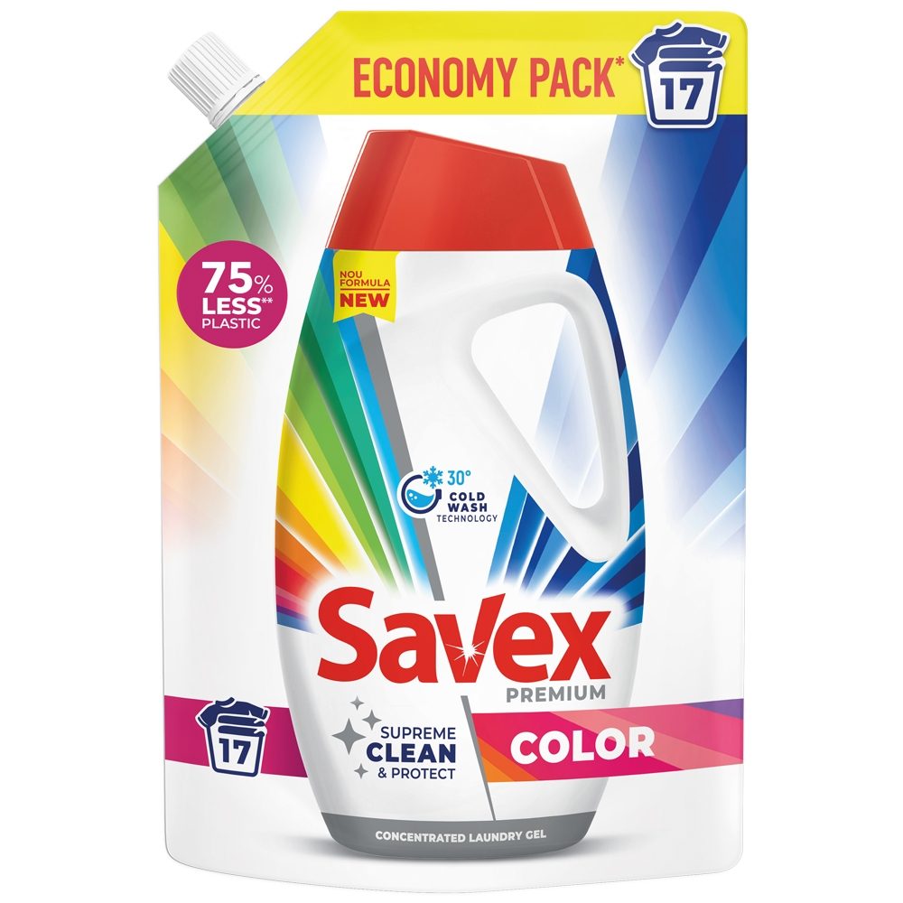 Detergent pentru Rufe, Savex, Gel 765 ml Color 17 spalari