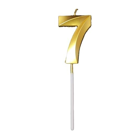 Lumanare Cifra 7, Flippy, Model Diamond, 5 x 3.4 cm, Auriu