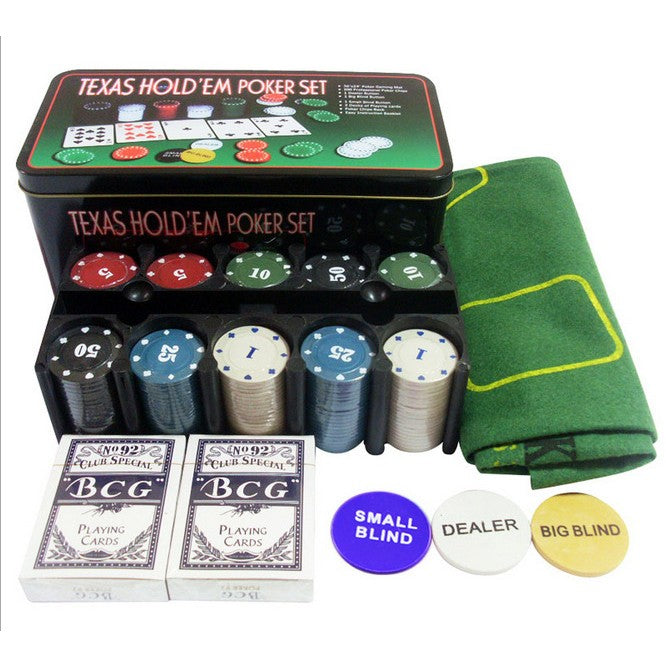RESIGILAT - Set de Poker Complex cu 200 de jetoane Flippy, Include 2 seturi de carti, Texas Hold`em set, portabil,