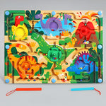 Joc Montessori de Sortare Culori, Flippy, Creion Magnetic, Tip Labirint Ilustrat, din Lemn, Model Dinozauri, 39x29x1.5