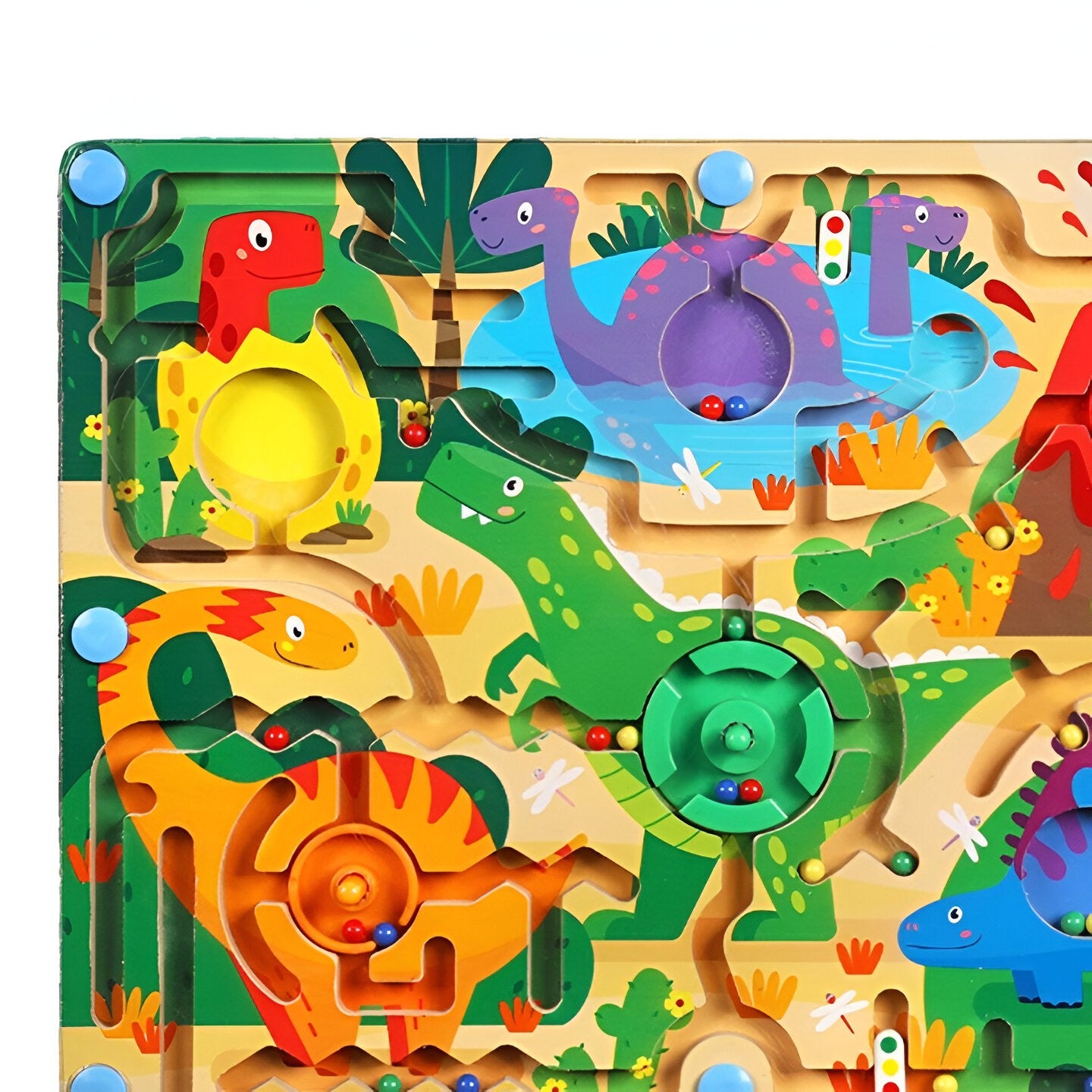 Joc Montessori de Sortare Culori, Flippy, Creion Magnetic, Tip Labirint Ilustrat, din Lemn, Model Dinozauri, 39x29x1.5