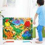 Joc Montessori de Sortare Culori, Flippy, Creion Magnetic, Tip Labirint Ilustrat, din Lemn, Model Dinozauri, 39x29x1.5