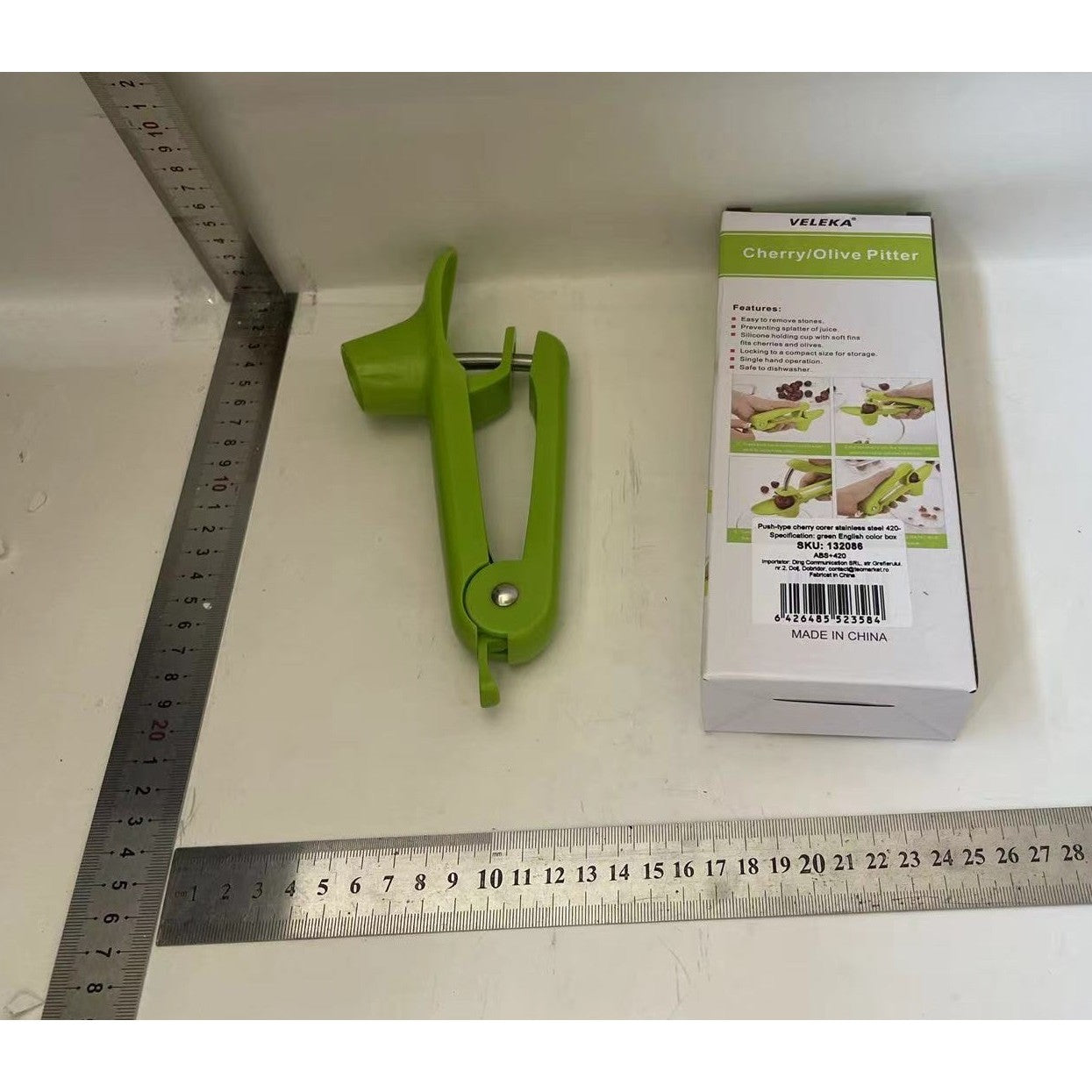 Dispozitiv de Scos Samburi, Flippy, Manual, cu 1 Gaura, pentru Cirese/Masline, 20.5 x 3.8 x 13 cm, din ABS+Otel