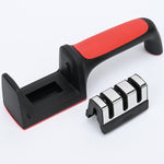 Dispozitiv pentru ascutit cutite Flippy, cu 3 pozitii, rosu/negru, material inox si ABS, 21.5x5x6 cm