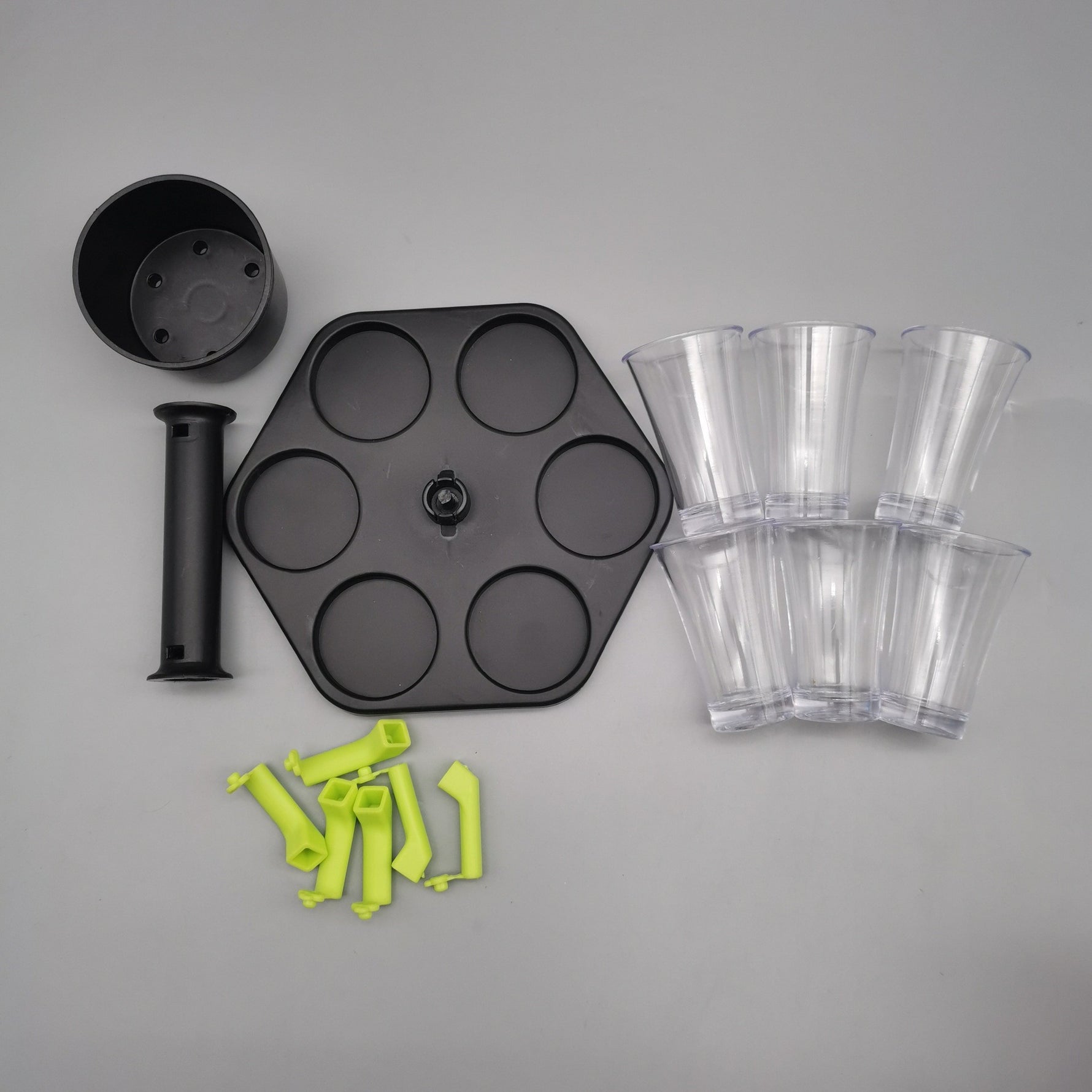 Dozator Hexagonal cu Suport pentru Shoturi, Flippy, 6 Pahare, Set Complet cu Ambalaj si Cutie, Dispenser, Divizor, Joc