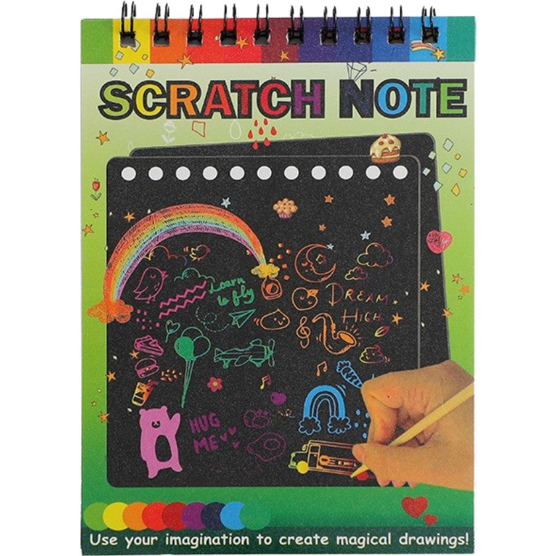 Caiet cu fise razuibile Flippy, DIY Magic Scratch, 12 File, Curcubeu, Creion din Lemn, Cartonase negre, 14 x 10 cm,