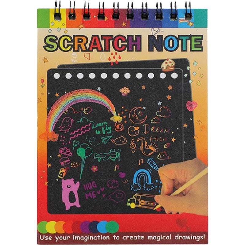 Caiet cu fise razuibile Flippy, DIY Magic Scratch, 12 File, Curcubeu, Creion din Lemn, Cartonase negre, 14 x 10 cm,