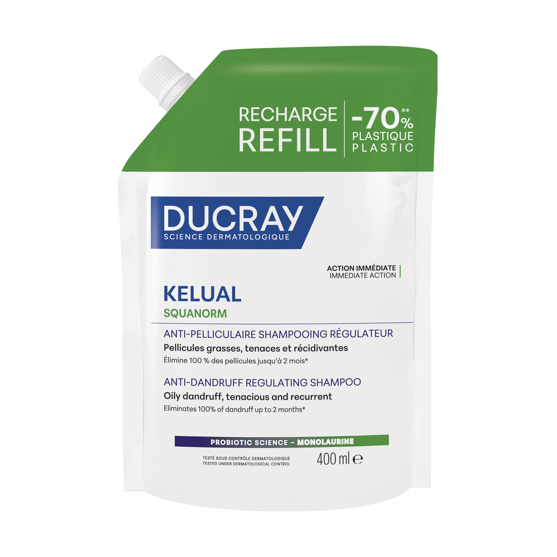 Ducray, Kelual Squanorm, Șampon pentru tratamentul părului, Antimătreață, For Scalp With Oily Dandruf, Reumplere, 400 ml