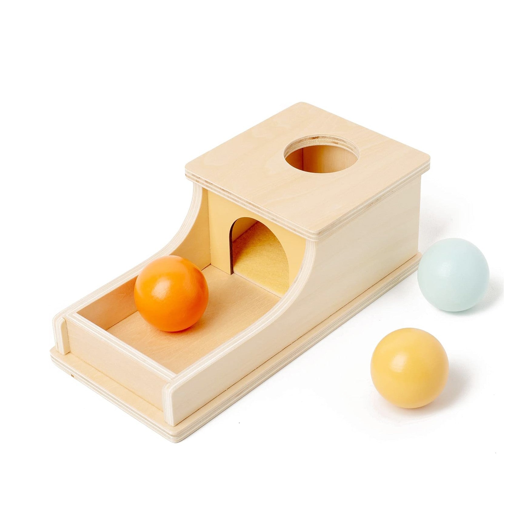 Jucarie Educativa Montessori din Lemn, Flippy, Model Pista cu Bile si Tunel, 4 piese, Joc pentru Motricitate si
