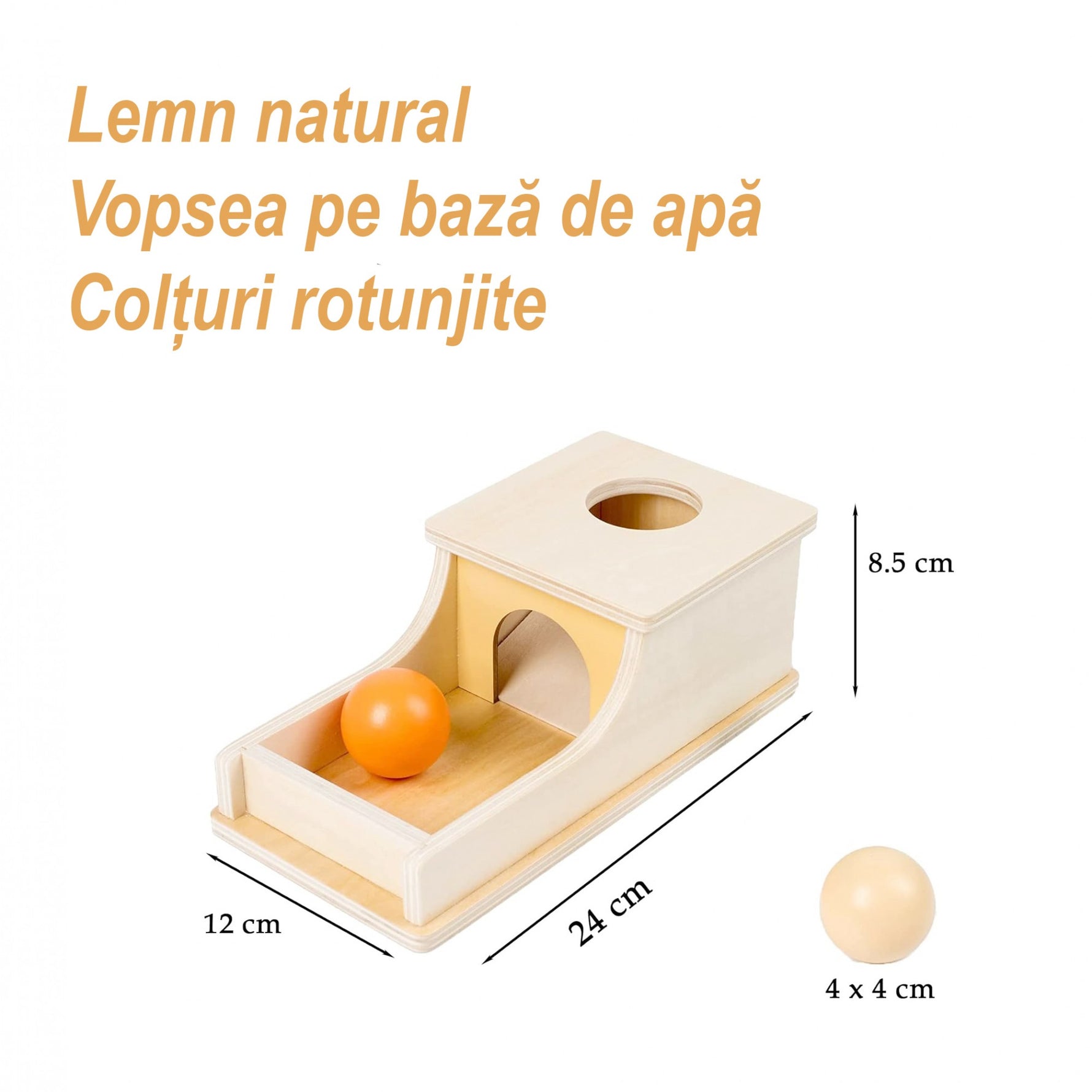 Jucarie Educativa Montessori din Lemn, Flippy, Model Pista cu Bile si Tunel, 4 piese, Joc pentru Motricitate si