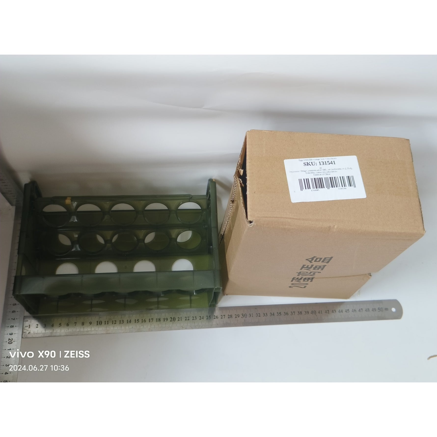Suport Organizator pentru Oua, Flippy, pentru Frigider, Verde transparent, Capacitate 20 oua, Doua straturi, cu Data de