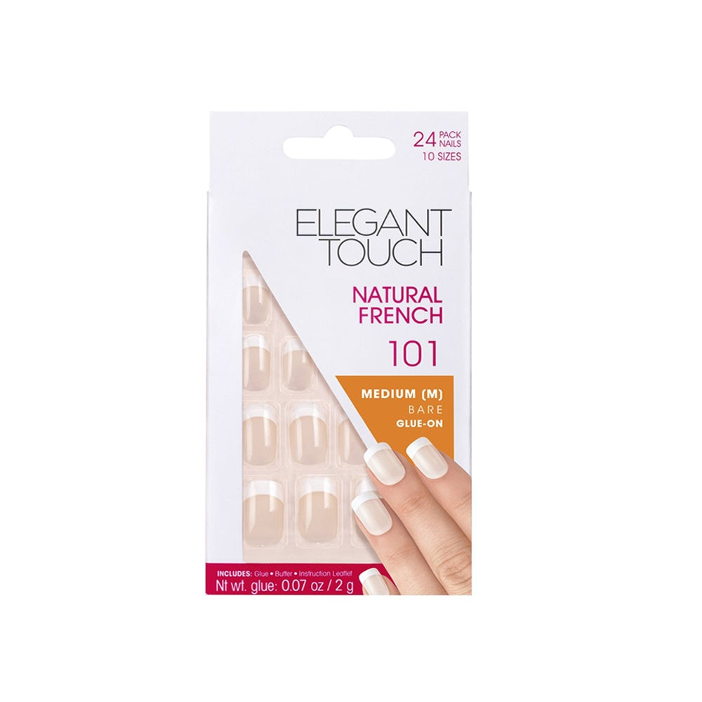 Set, Elegant Touch, Natural French, Pătrat, Unghii artificiale, Gol, 101, Mărime medie, 24 buc - Olmarkt