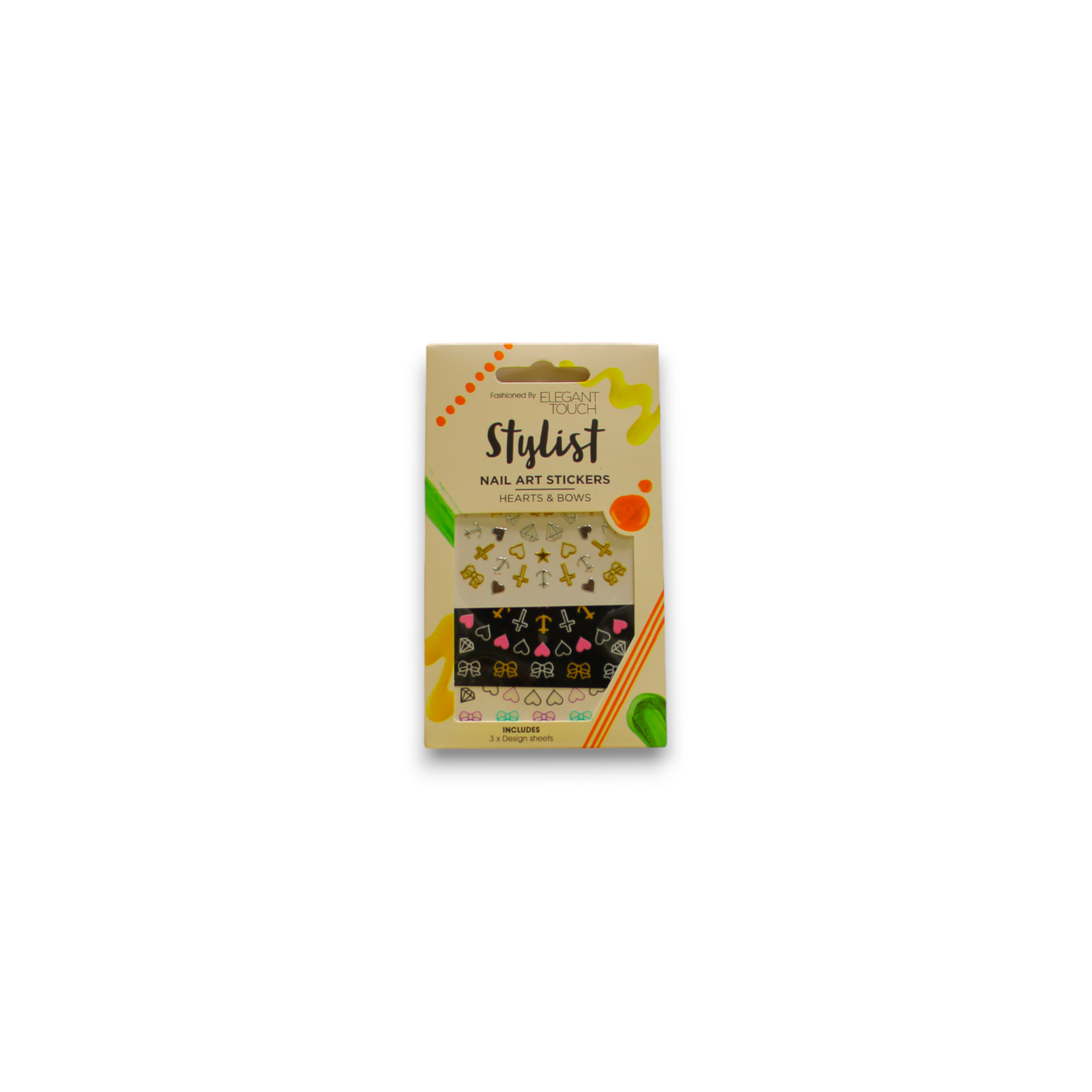 Set Trio, Elegant Touch, Stylist, Stickere pentru unghii, Inimi și funde, 3 buc - Olmarkt