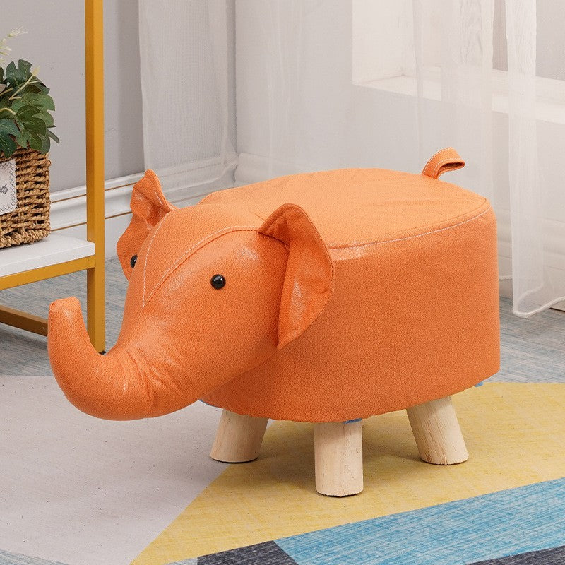 Taburet pentru Copii, Flippy, Scaun Tip Taburet, Model Elefant, din Lemn Masiv, Scaun pentru Copii, 30 x 25 x 25 cm,