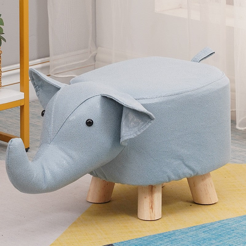Taburet pentru Copii, Flippy, Scaun Tip Taburet, Model Elefant, din Lemn Masiv, Scaun pentru Copii, 30 x 25 x 25 cm,