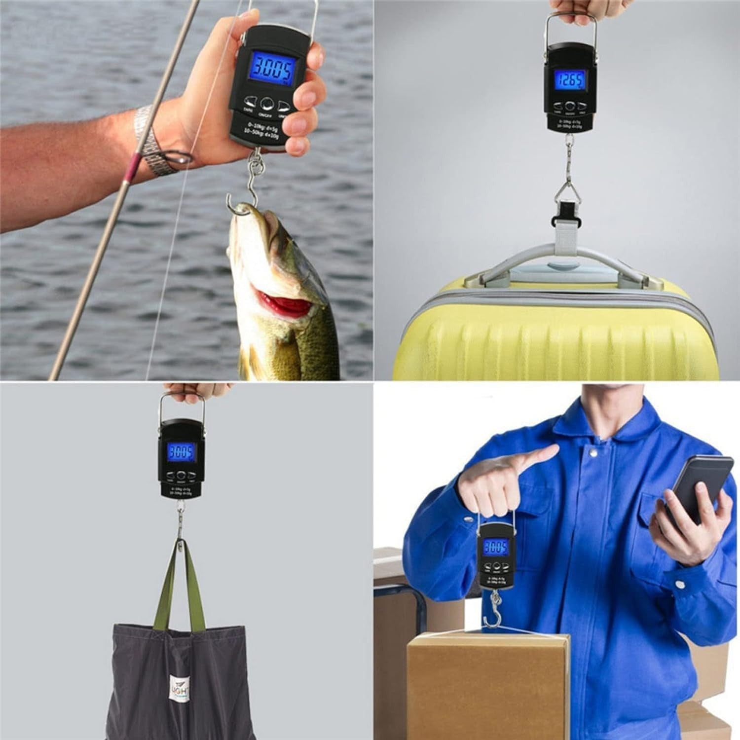 Cantar Digital de Mana cu Carlig, Flippy, Cantar Portabil, Pescuit, cu Maner, Capacitate 50 kg, cu Metru Incorporat,