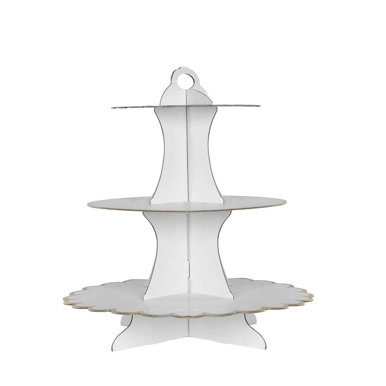 Etajera pentru Prajituri, Flippy, din Carton, 3 Nivele, 16/22/29 cm Diametru, Inaltime 38 cm, Alb