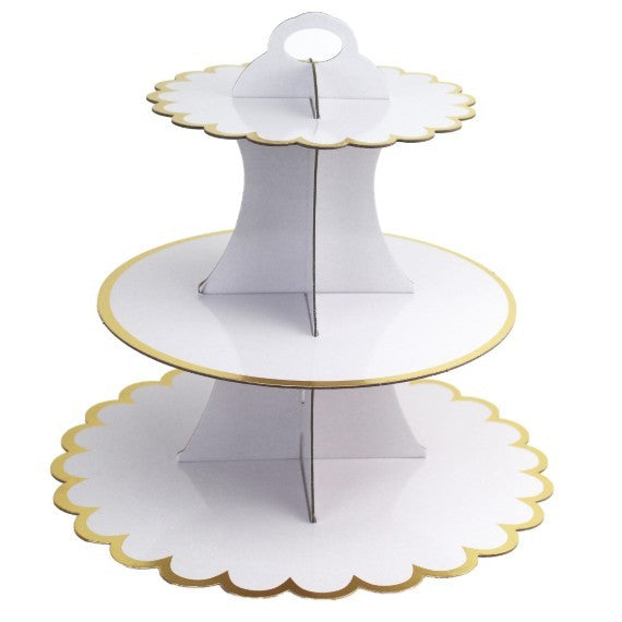 Etajera pentru Prajituri, Flippy, din Carton, 3 Nivele, 16/22/29 cm Diametru, Inaltime 38 cm, Alb