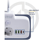 Adaptor Priza, Flippy, 6 in 1, 2 Prize Standard, 3 Porturi USB, 1 Port Tip C, Buton Oprire, 2500W, din PC, Alb