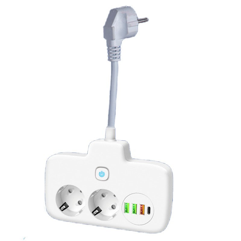 Adaptor Priza, Flippy, 6 in 1, 2 Prize Standard, 3 Porturi USB, 1 Port Tip C, Buton Oprire, 2500W, din PC, Alb