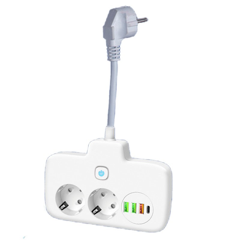 Adaptor Priza, Flippy, 6 in 1, 2 Prize Standard, 3 Porturi USB, 1 Port Tip C, Buton Oprire, 2500W, din PC, Alb