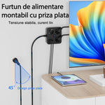 Prelungitor Multifunctional pentru Birou, Flippy, 3 Prize, 2 USB-A, 2 TYPE-C, Suport pentru Telefon, 3250W, Lungime