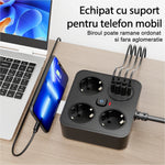Prelungitor Multifunctional pentru Birou, Flippy, 3 Prize, 2 USB-A, 2 TYPE-C, Suport pentru Telefon, 3250W, Lungime