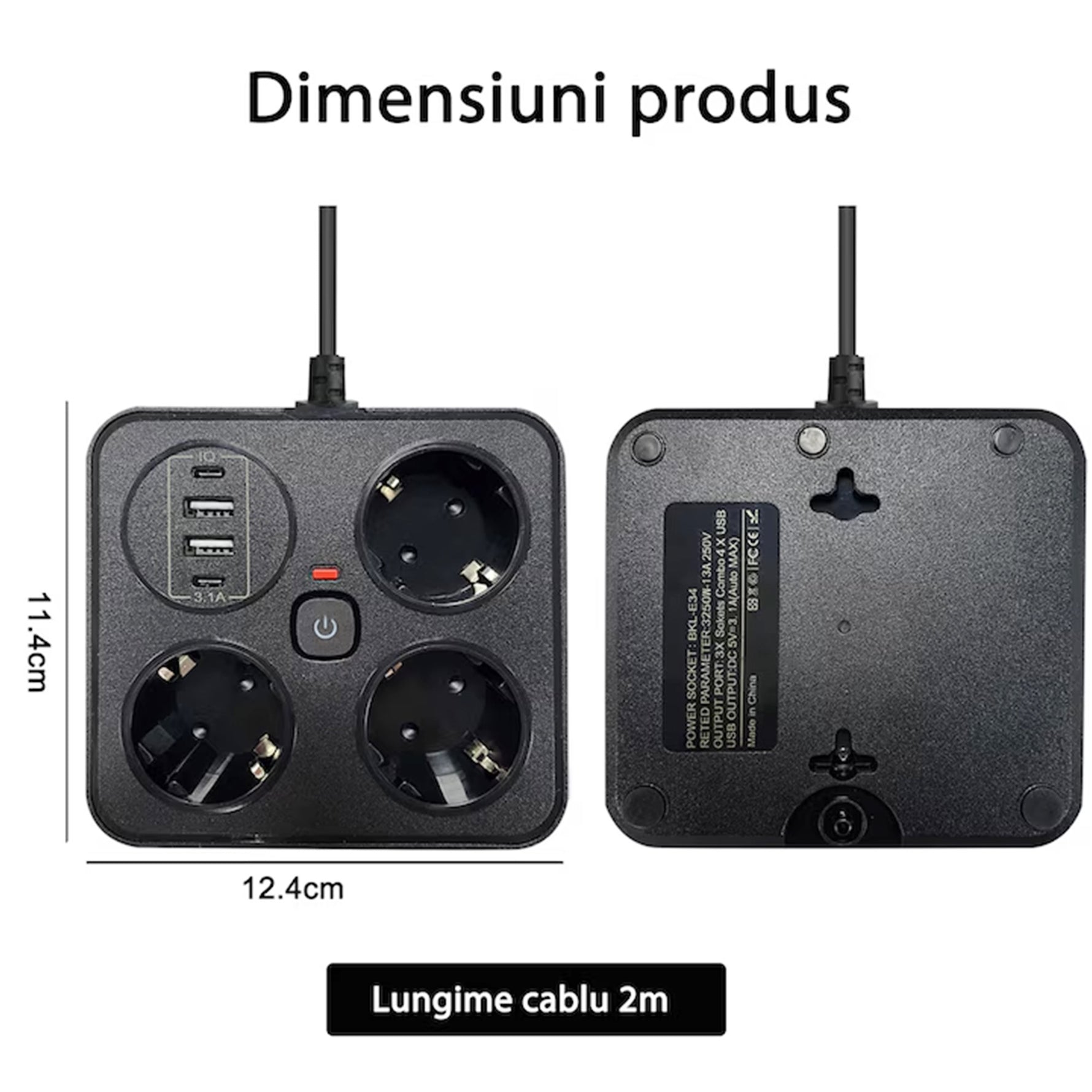 Prelungitor Multifunctional pentru Birou, Flippy, 3 Prize, 2 USB-A, 2 TYPE-C, Suport pentru Telefon, 3250W, Lungime