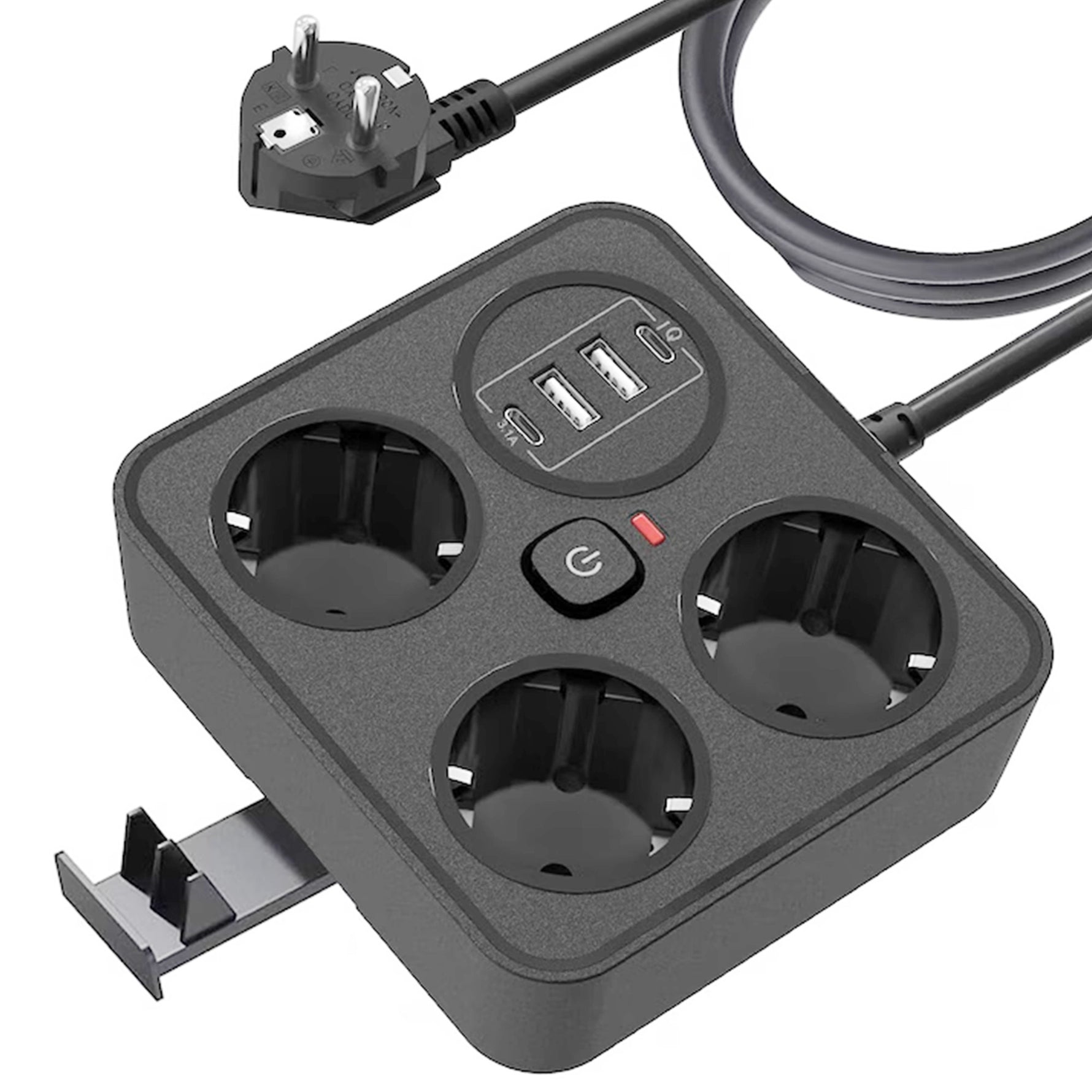 Prelungitor Multifunctional pentru Birou, Flippy, 3 Prize, 2 USB-A, 2 TYPE-C, Suport pentru Telefon, 3250W, Lungime
