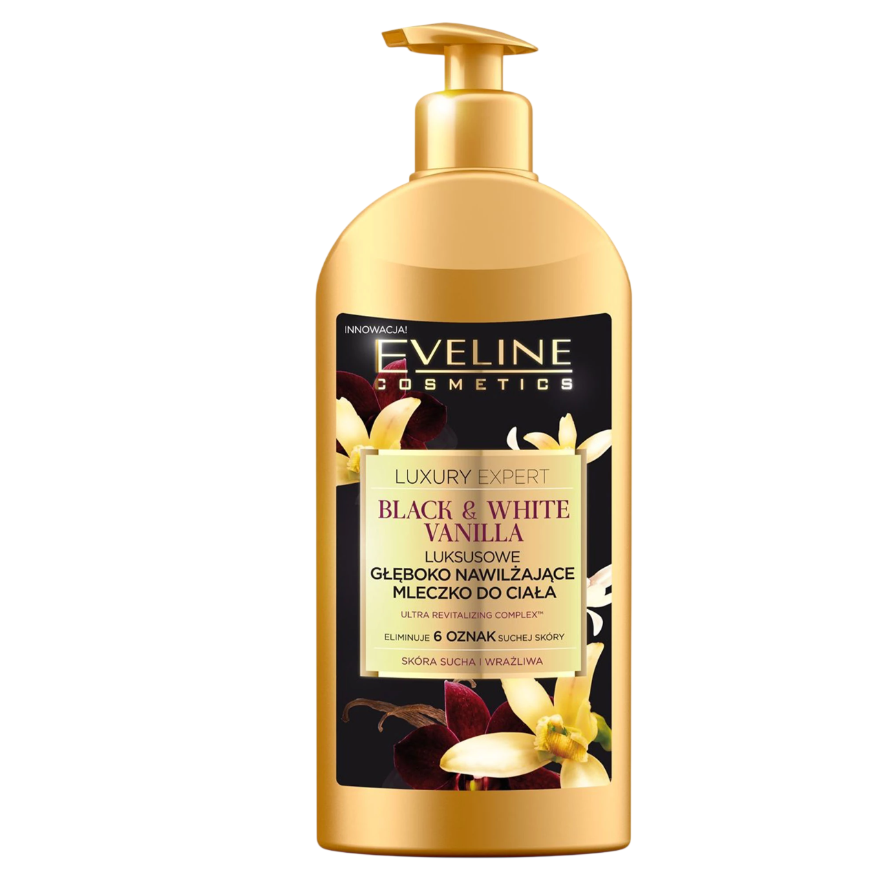 Eveline Cosmetics, Luxury Expert Black & White Vanilla, Vanilie, Hidratant, Aplicați zilnic, Loțiune de corp, 350 ml