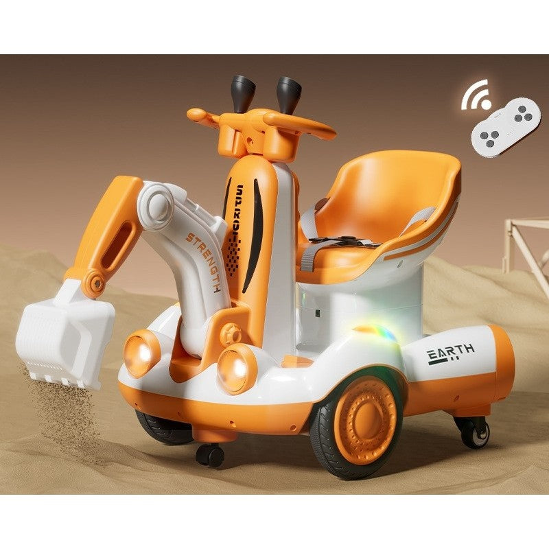 Excavator Electric, Flippy, pe 4 Roti Antiderapante, cu Telecomanda, Brat Controlat Electric, cu Telecomanda, +2 Ani,