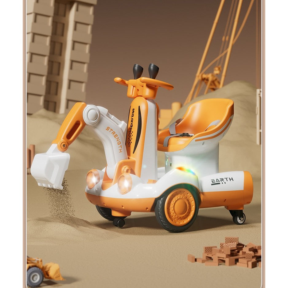 Excavator Electric, Flippy, pe 4 Roti Antiderapante, cu Telecomanda, Brat Controlat Electric, cu Telecomanda, +2 Ani,