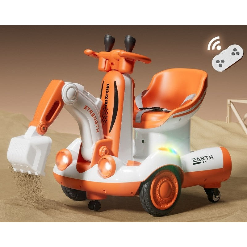 Excavator Electric, Flippy, pe 4 Roti Antiderapante, cu Telecomanda, Brat Controlat Electric, cu Telecomanda, +2 Ani,